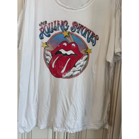 Daydreamer Women's Rolling Stones Retro Tongue Boyfriend Graphic Tee White Large - Picture 2 of 8